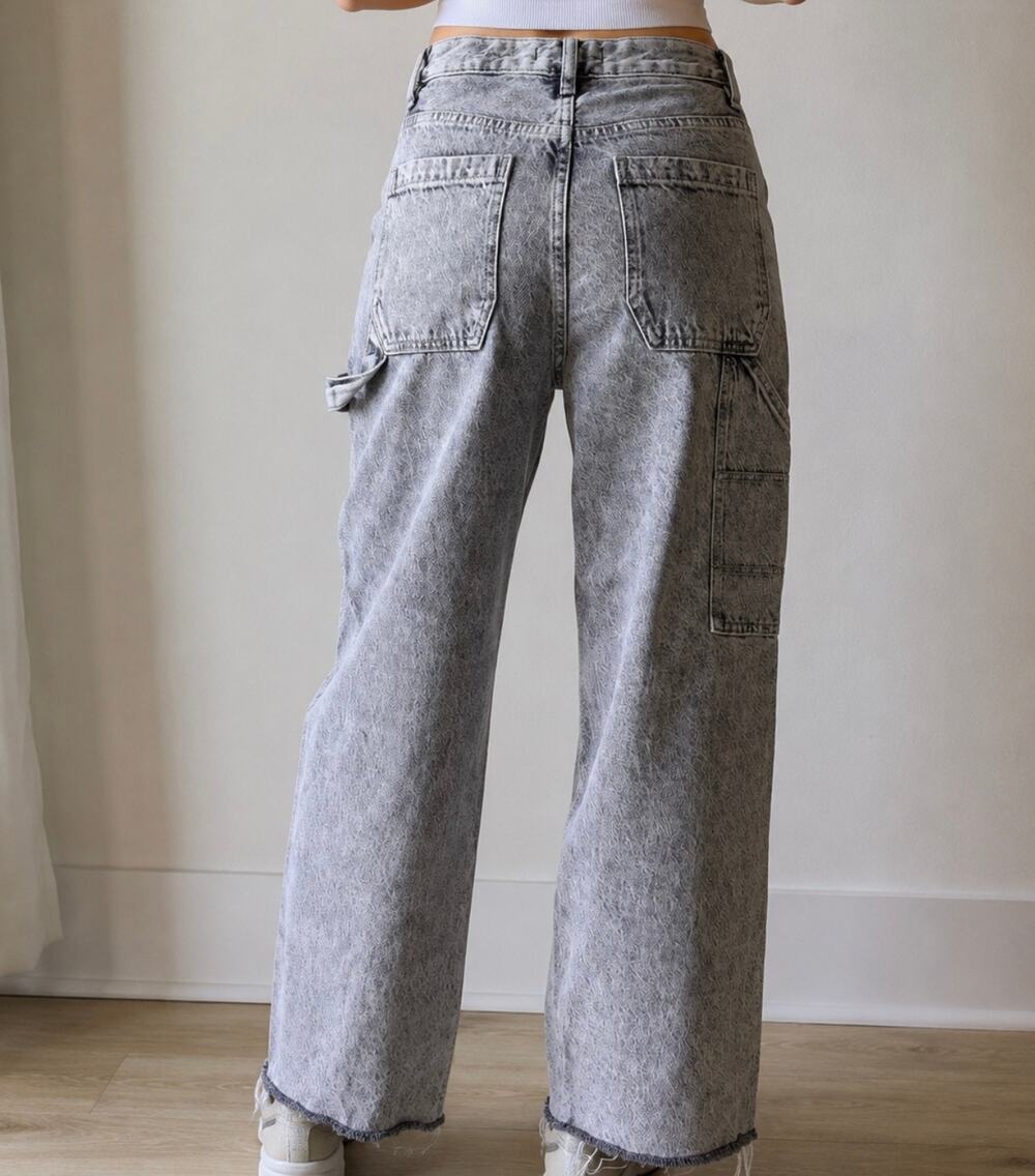 PacSun 90s BF Carpenter Jeans Gray Acid Wash Raw Hem Size 25